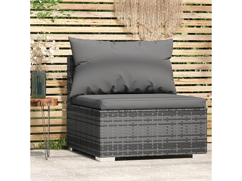 Canapé central de jardin avec coussins gris résine tressée FR15735