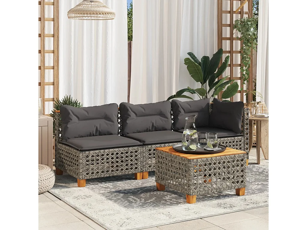 Tuinbank 3-zits met kussens poly rattan grijs BE402577