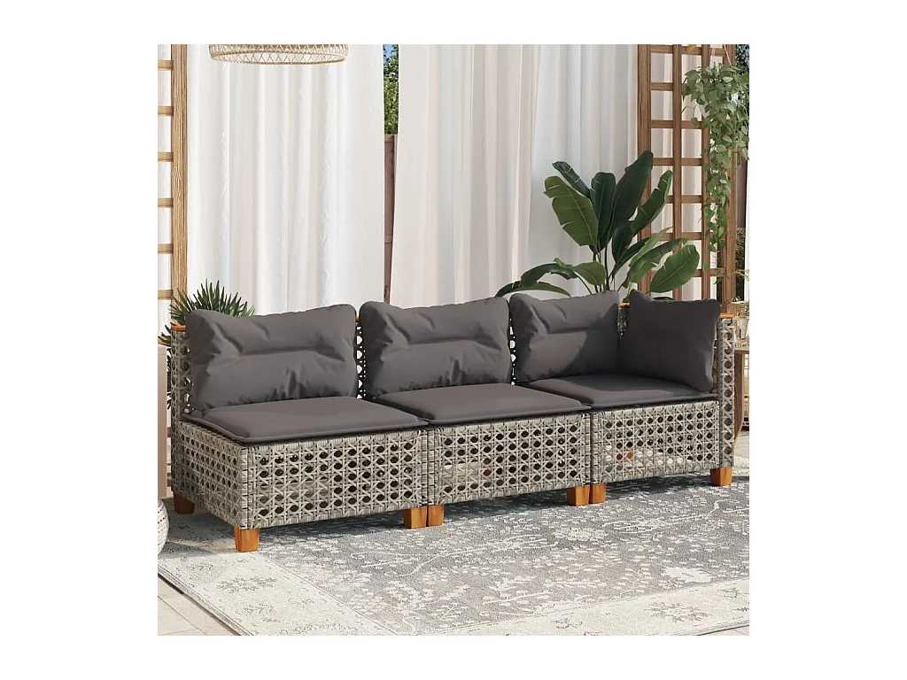 Canapé de jardin avec coussins 3 places gris résine tressée FR942313