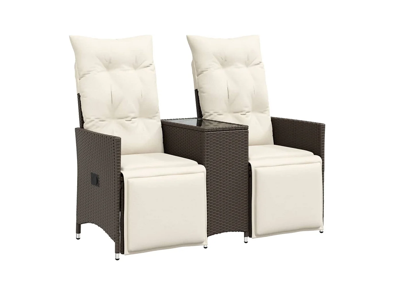Canapé de jardin inclinable 2 places avec table marron rotin FR650968