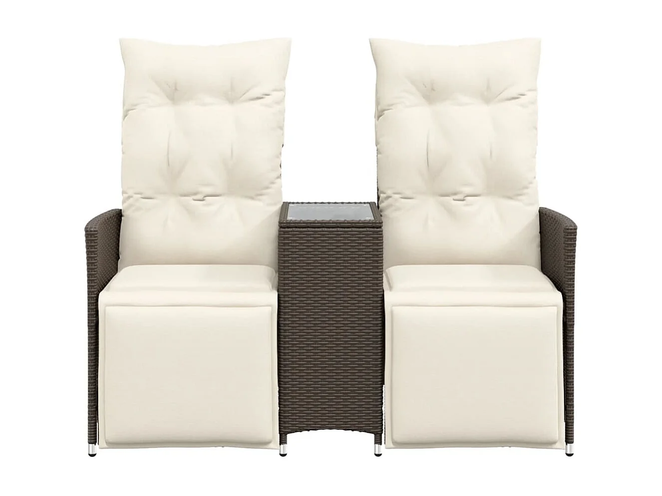 Canapé de jardin inclinable 2 places avec table marron rotin FR650968