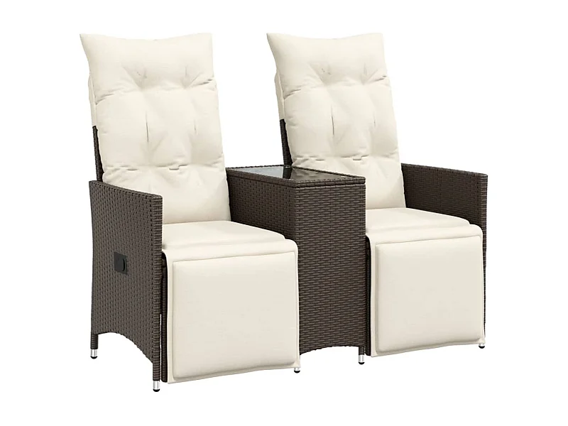 Sofá de jardim reclinável 2 lugares com mesa vime PE castanho PT647959