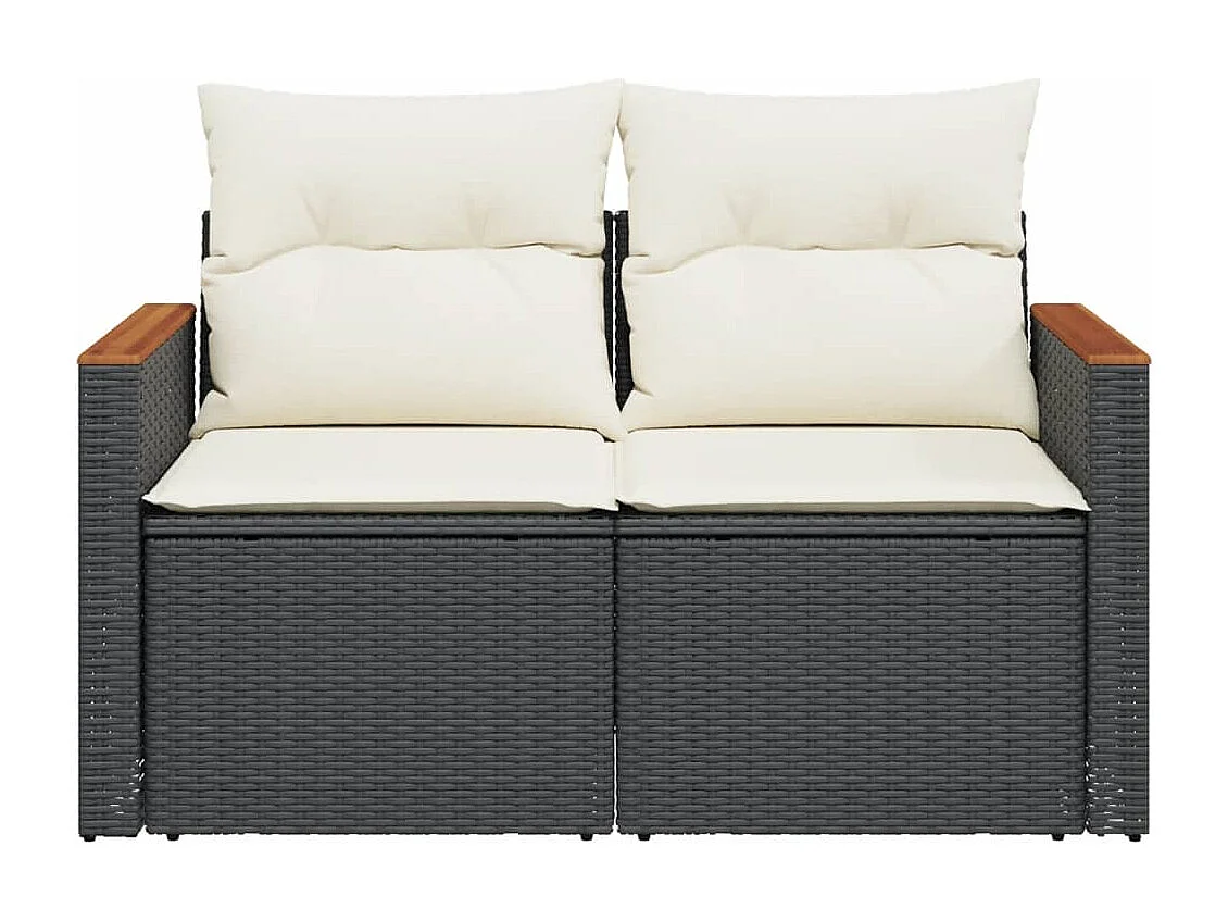 Canapé de jardin avec coussins 2 places noir résine tressée FR780054