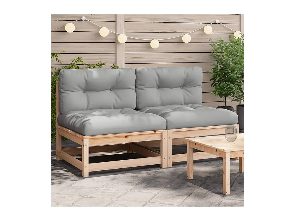 Canapés de jardin sans accoudoirs coussins 2pcs bois massif pin FR97850