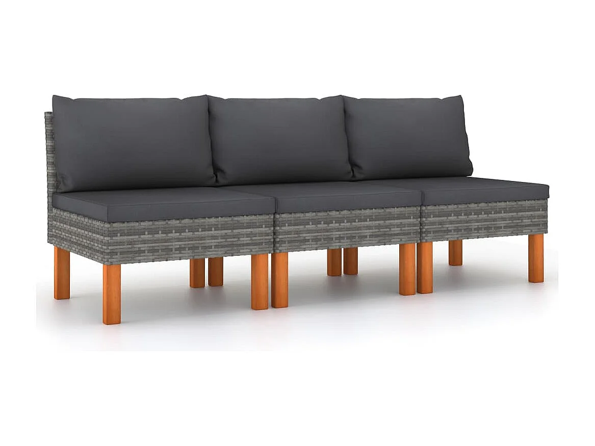 Canapés centraux 3 pcs Résine tressée et bois d'eucalyptus FR78707