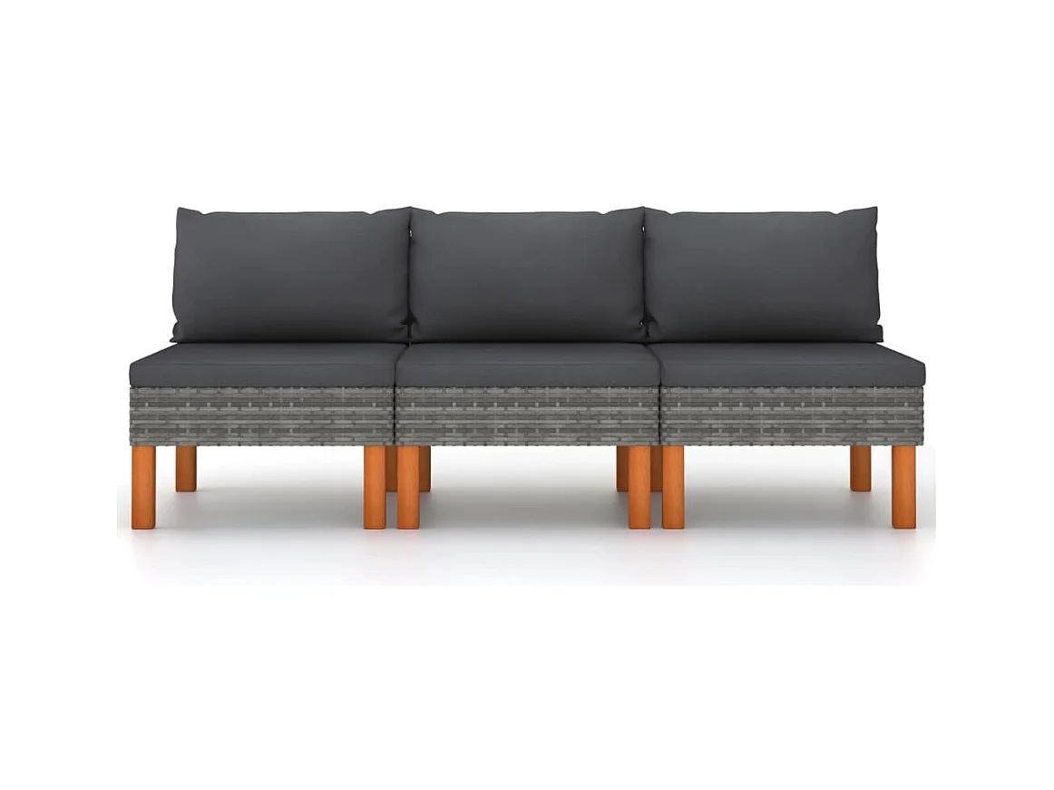 Canapés centraux 3 pcs Résine tressée et bois d'eucalyptus FR78707