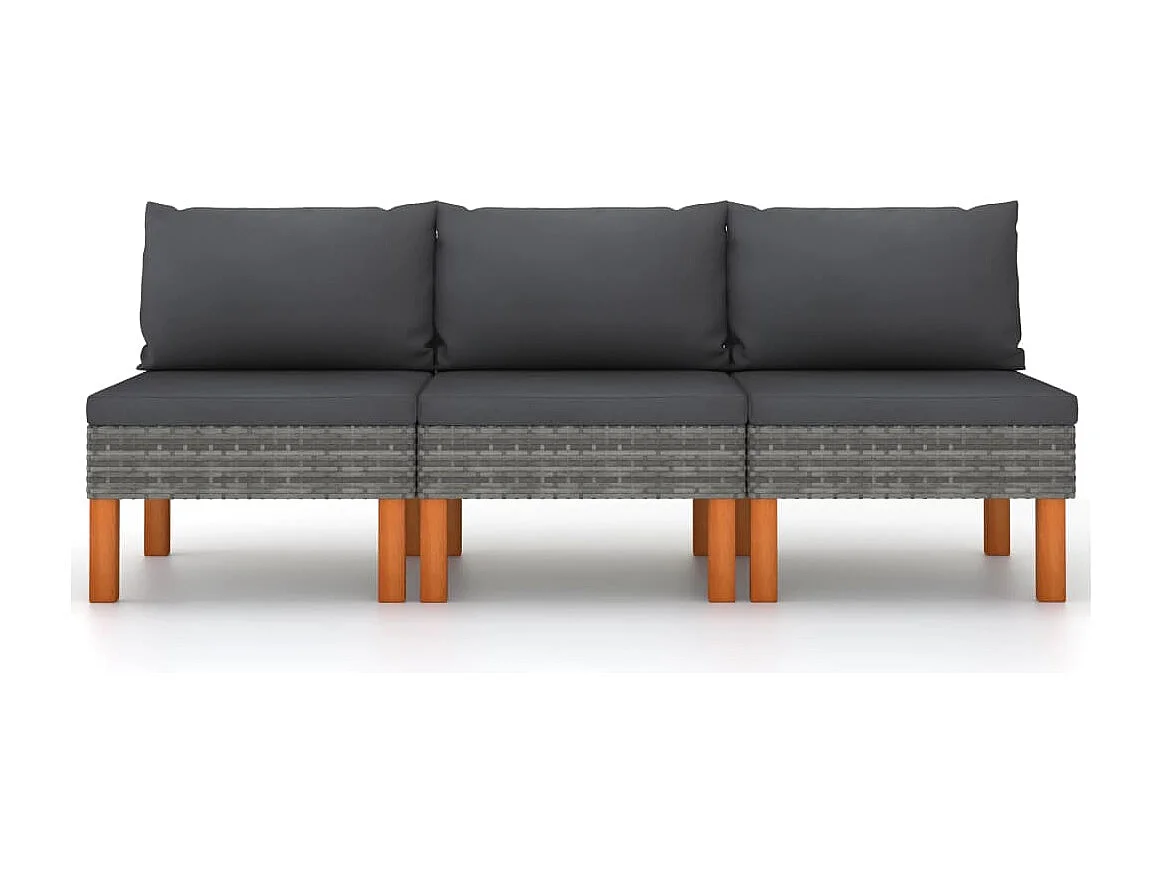 Middenbanken 3 st poly rattan en massief eucalyptushout BE202391