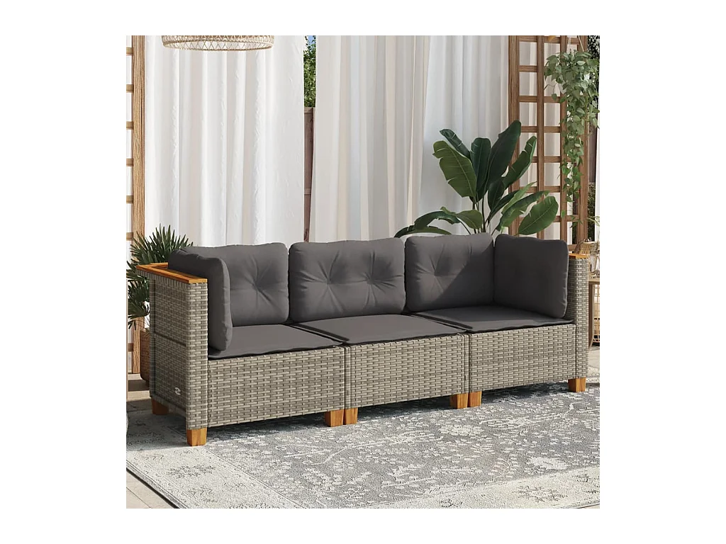 Canapé de jardin avec coussins 3 places gris résine tressée FR547584