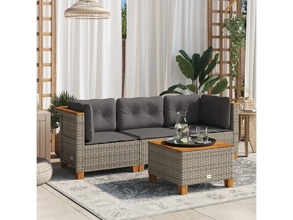 Canapé de jardin avec coussins 3 places gris résine tressée FR547584