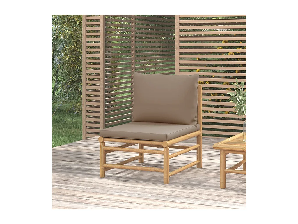Canapé central de jardin avec coussins taupe bambou FR69081