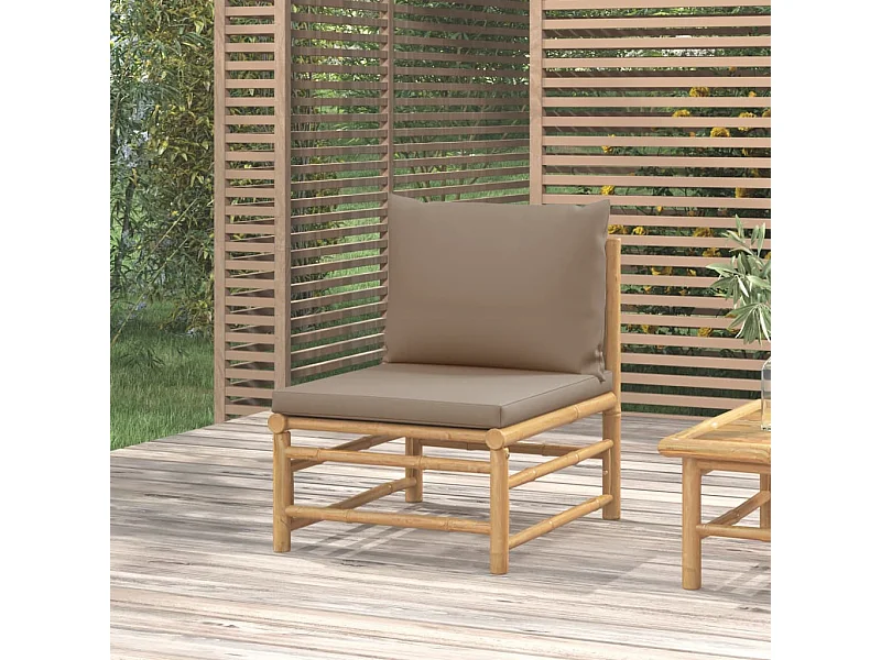 Canapé central de jardin avec coussins taupe bambou FR69081