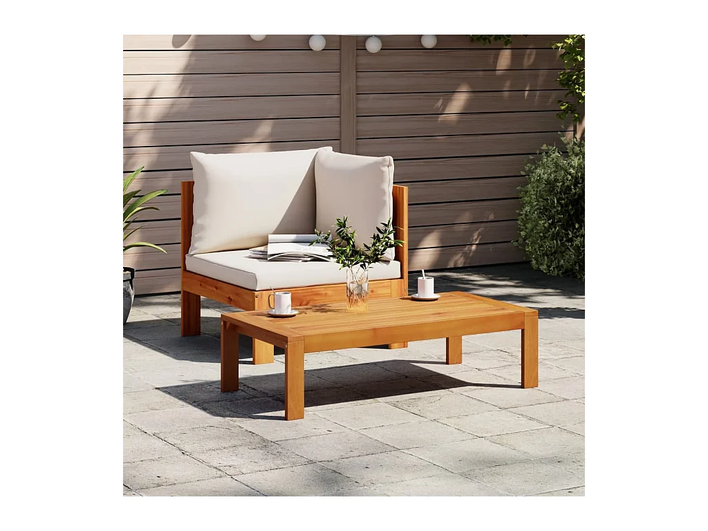 Canapé d'angle de jardin avec coussins bois massif d'acacia FR59566