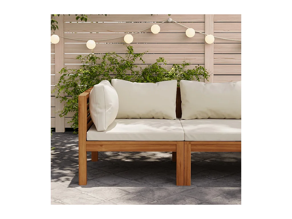 Canapé d'angle sectionnel et coussin blanc crème Bois d'acacia FR20014