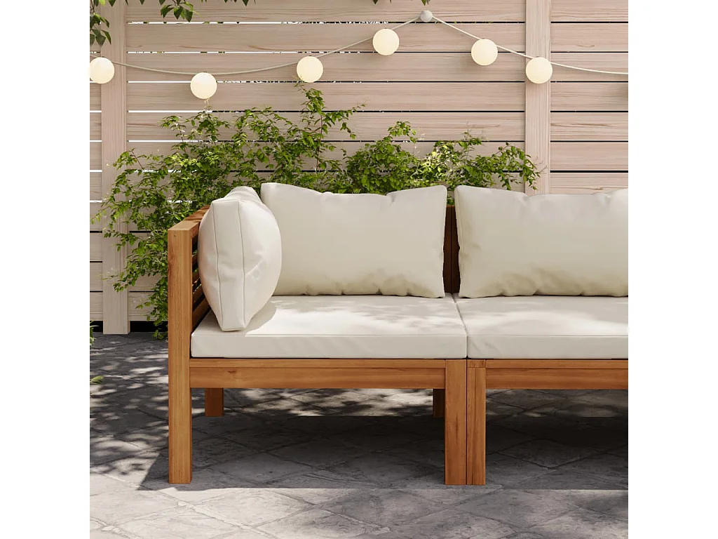 Canapé d'angle sectionnel et coussin blanc crème Bois d'acacia FR20014