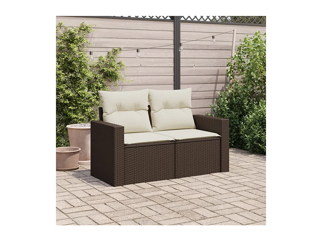 Canapé de jardin avec coussins 2 places marron résine tressée FR652267