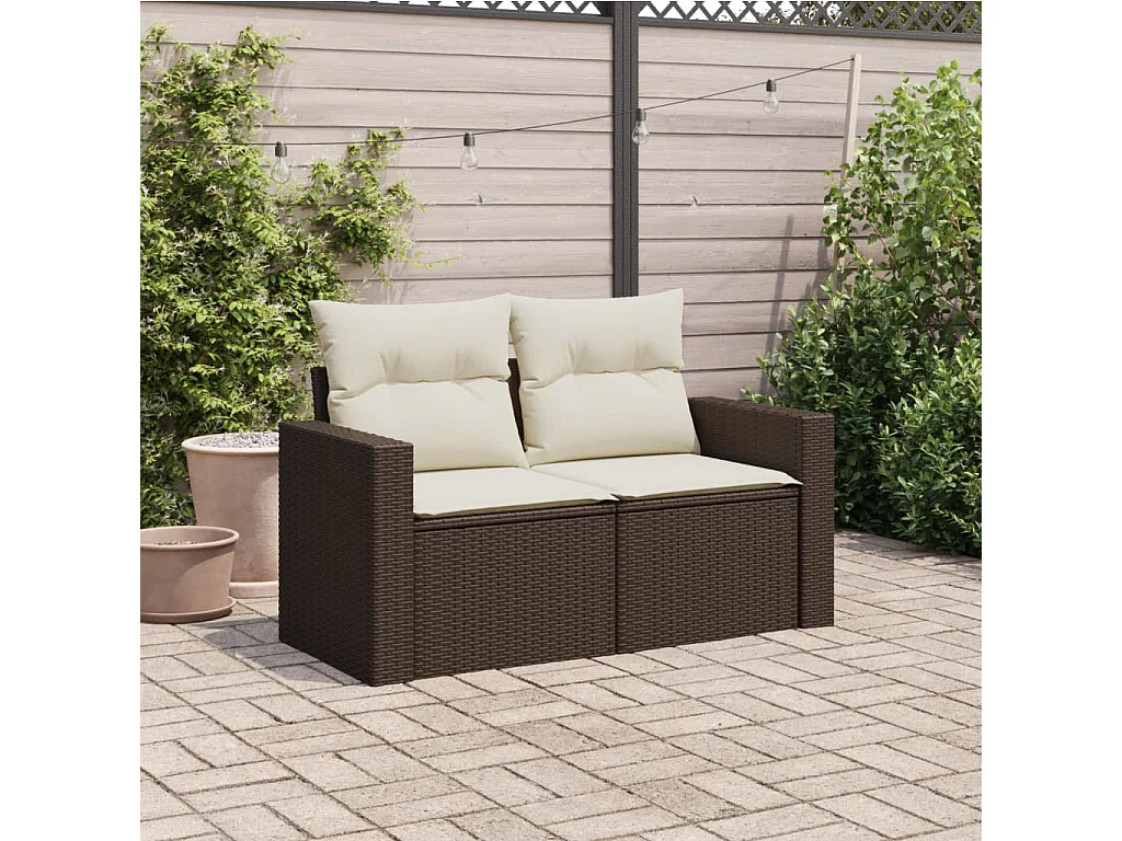 Canapé de jardin avec coussins 2 places marron résine tressée FR652267