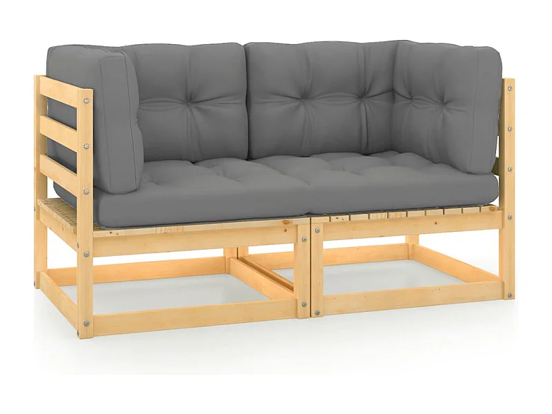 Canapé 2 places de jardin avec coussins Bois de pin massif FR85374