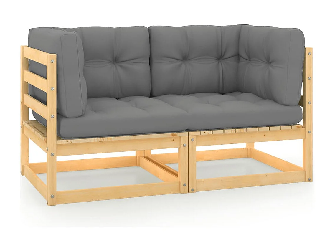 Canapé 2 places de jardin avec coussins Bois de pin massif FR85374
