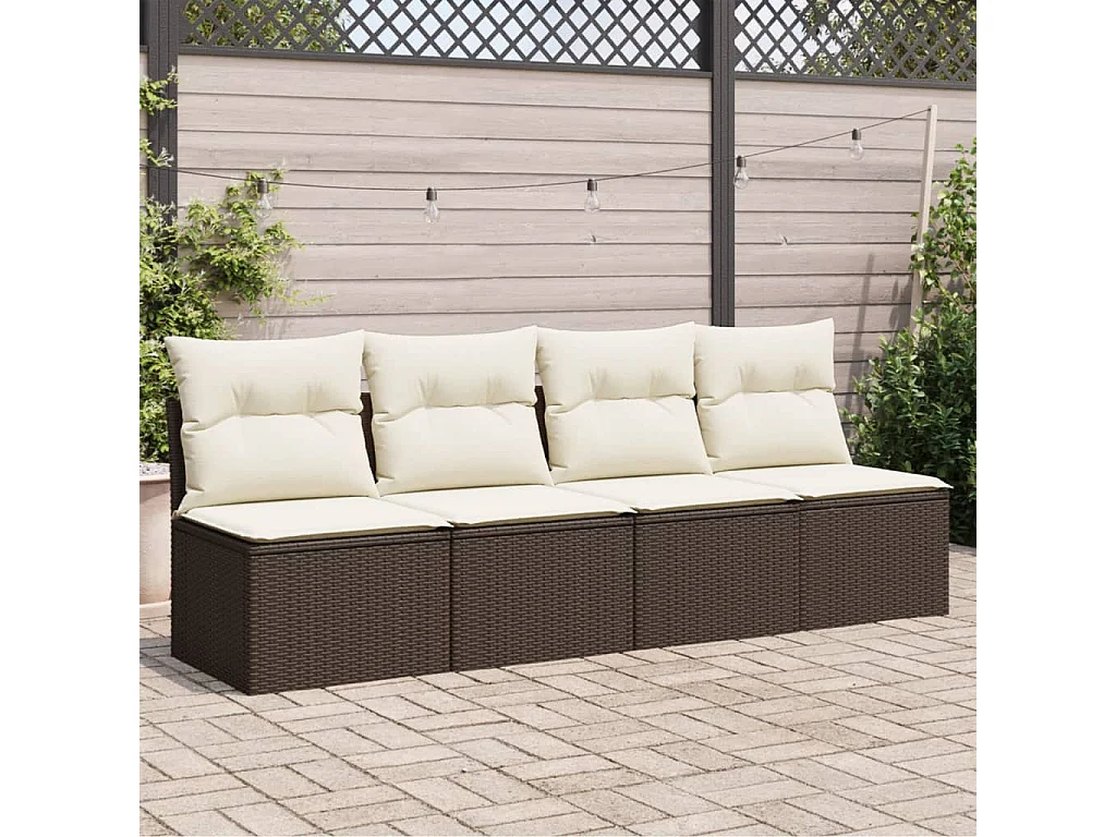 Tuinbank 4-zits met kussens poly rattan bruin BE354836