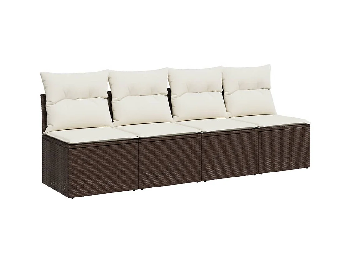 Tuinbank 4-zits met kussens poly rattan bruin BE354836