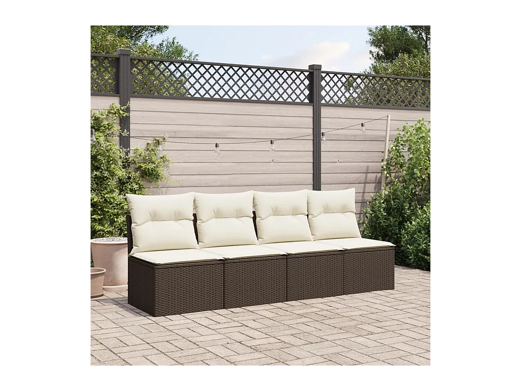 Tuinbank 4-zits met kussens poly rattan bruin BE354836