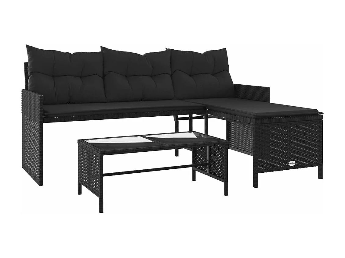 Canapé de jardin avec table et coussins en forme de L noir FR126549