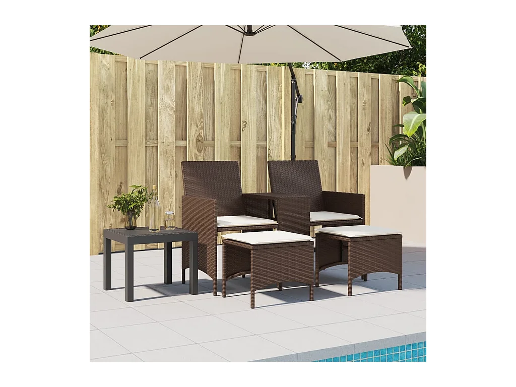 Canapé de jardin 2 places avec table et tabourets marron rotin FR846366