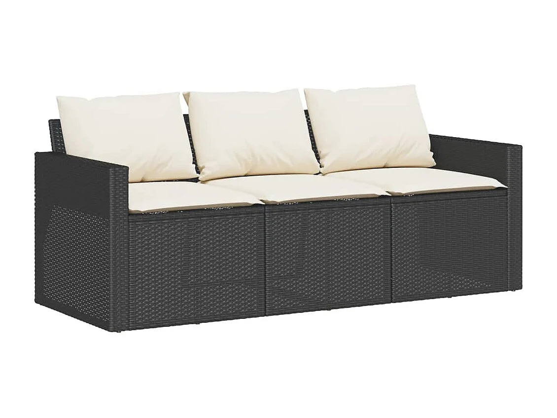 Tuinbank 3-zits met kussens poly rattan zwart BE406640