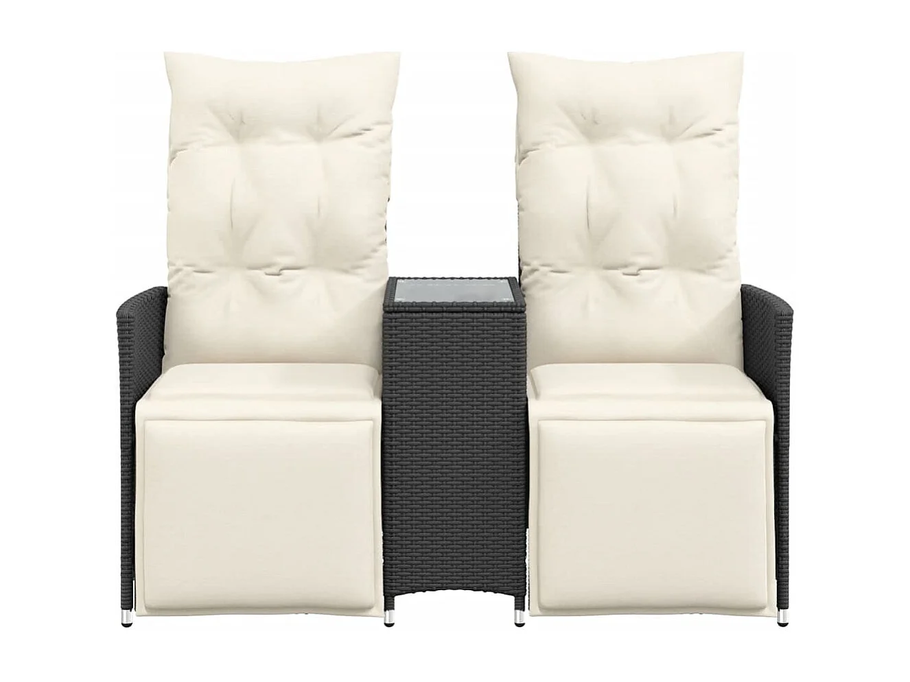 Canapé de jardin inclinable 2 places avec table noir poly rotin FR329805