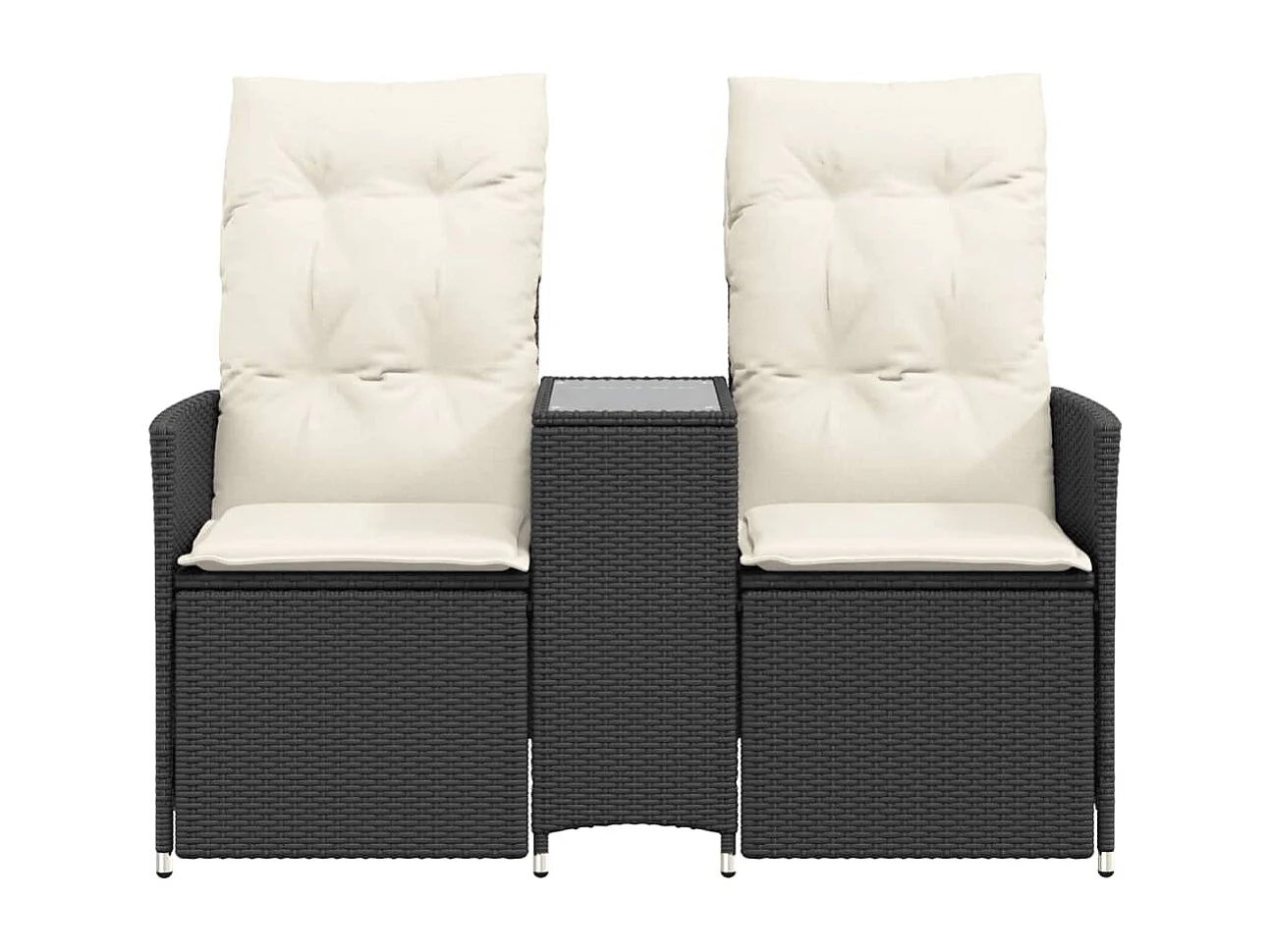 Canapé de jardin inclinable 2 places avec table noir poly rotin FR993905