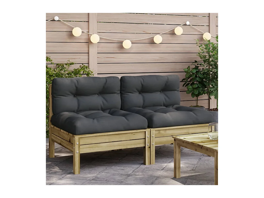 Tuinbanken 2 st zonder armleuningen met kussens hout BE941273