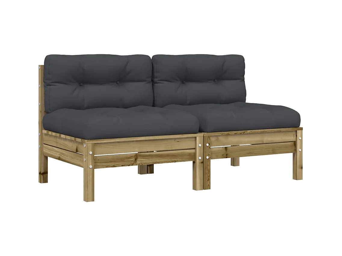 Tuinbanken 2 st zonder armleuningen met kussens hout BE941273