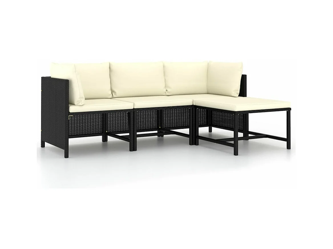 4 pcs conjunto sofás de jardim com almofadões vime PE preto PT999060