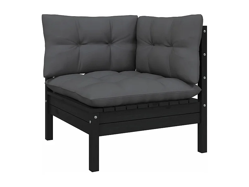 Tuinhoekbank met kussens massief grenenhout zwart BE830296