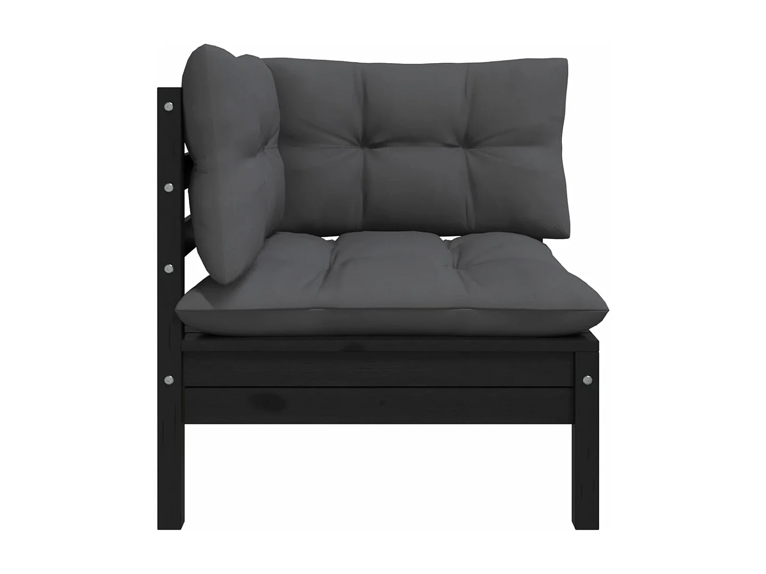 Canapé d'angle de jardin avec coussins Noir Bois de pin massif FR81890