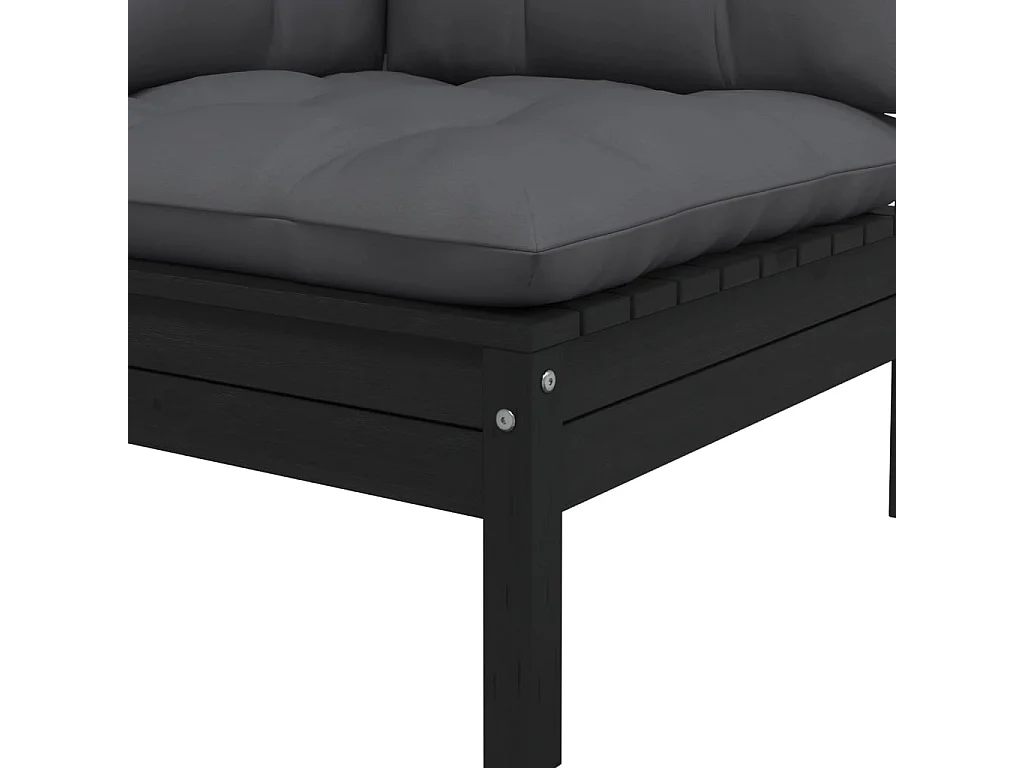 Canapé d'angle de jardin avec coussins Noir Bois de pin massif FR81890