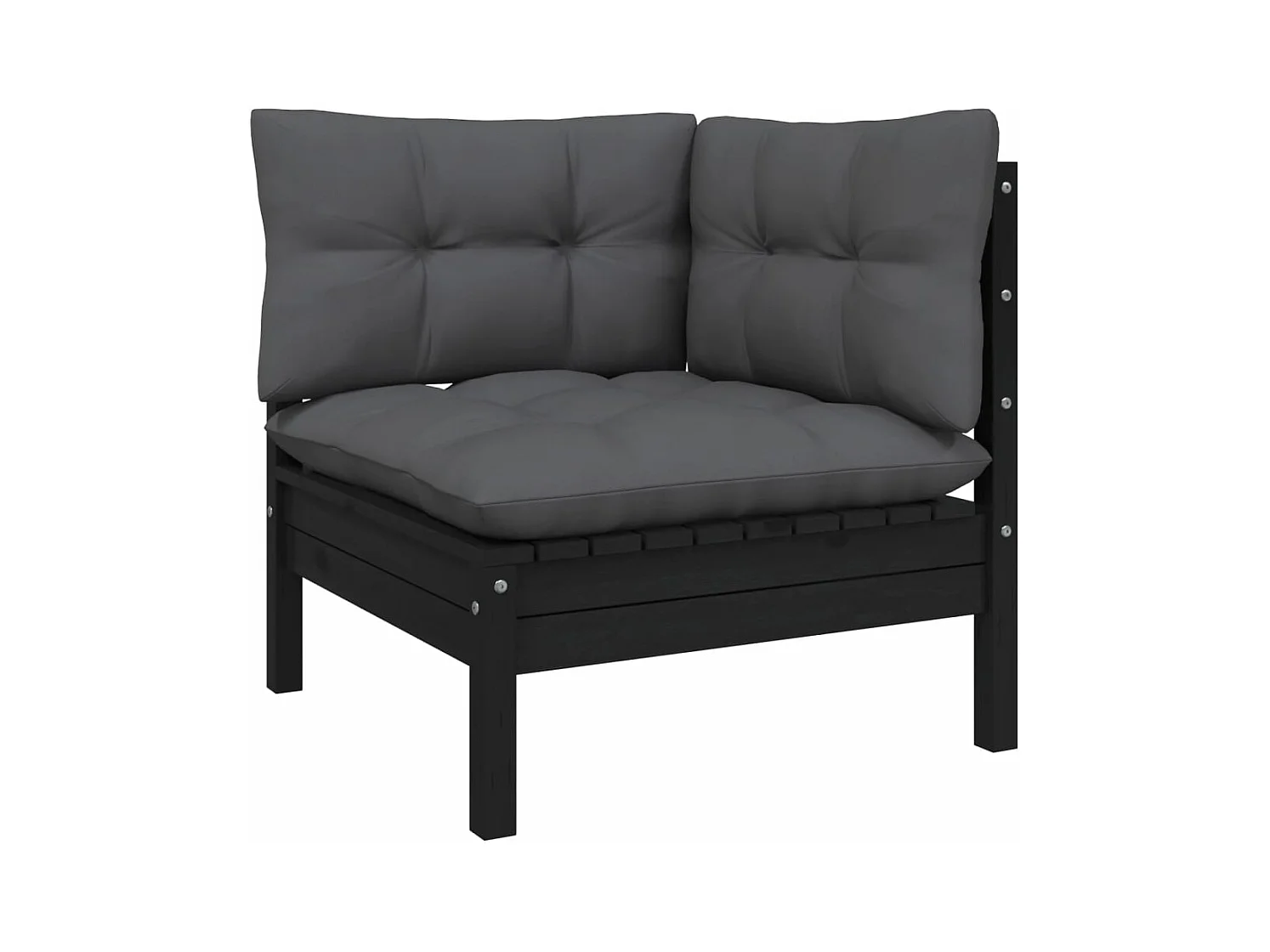 Canapé d'angle de jardin avec coussins Noir Bois de pin massif FR81890