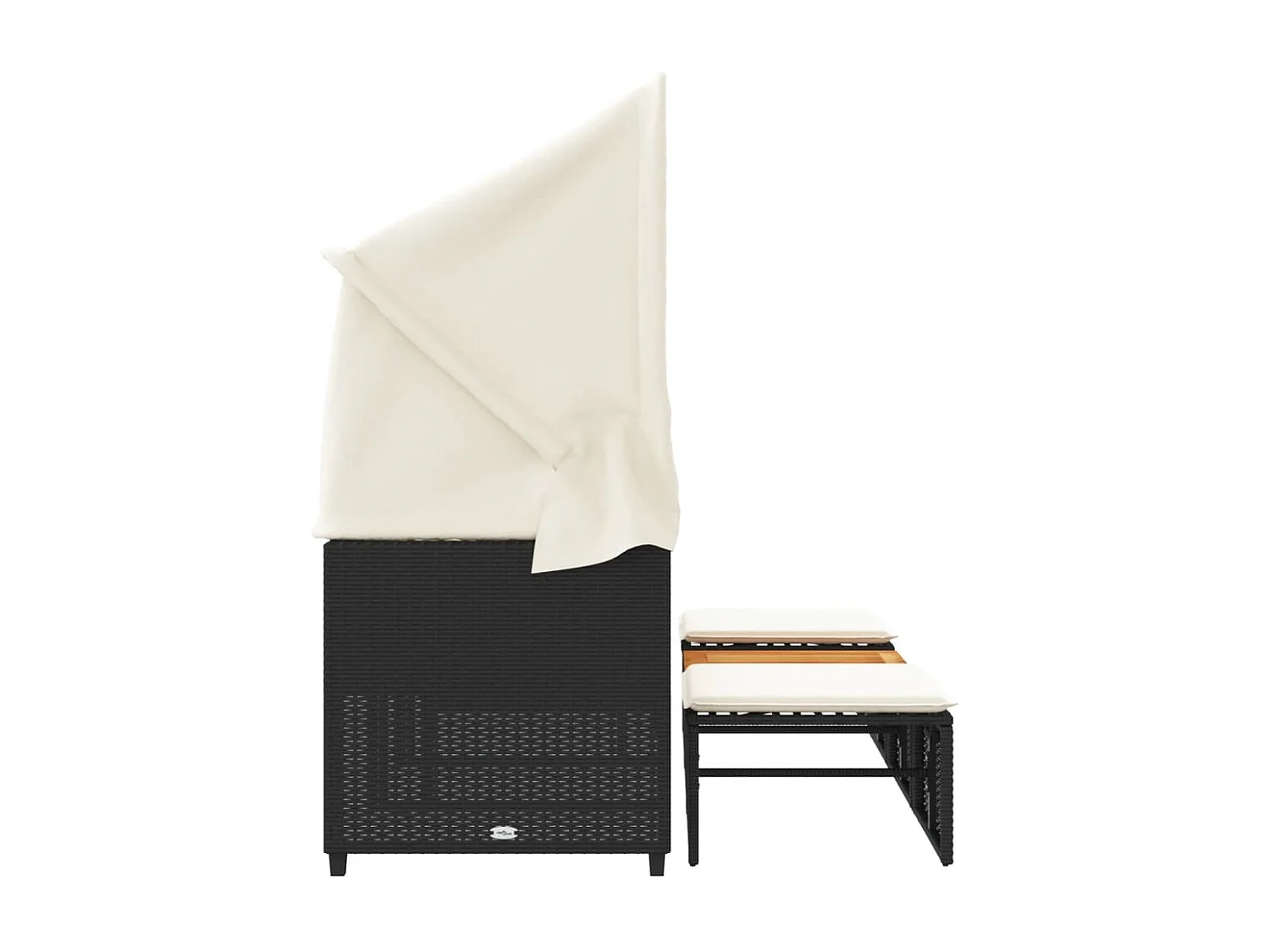 Tuinbank 3-zits met luifel en voetenbanken poly rattan zwart BE104650