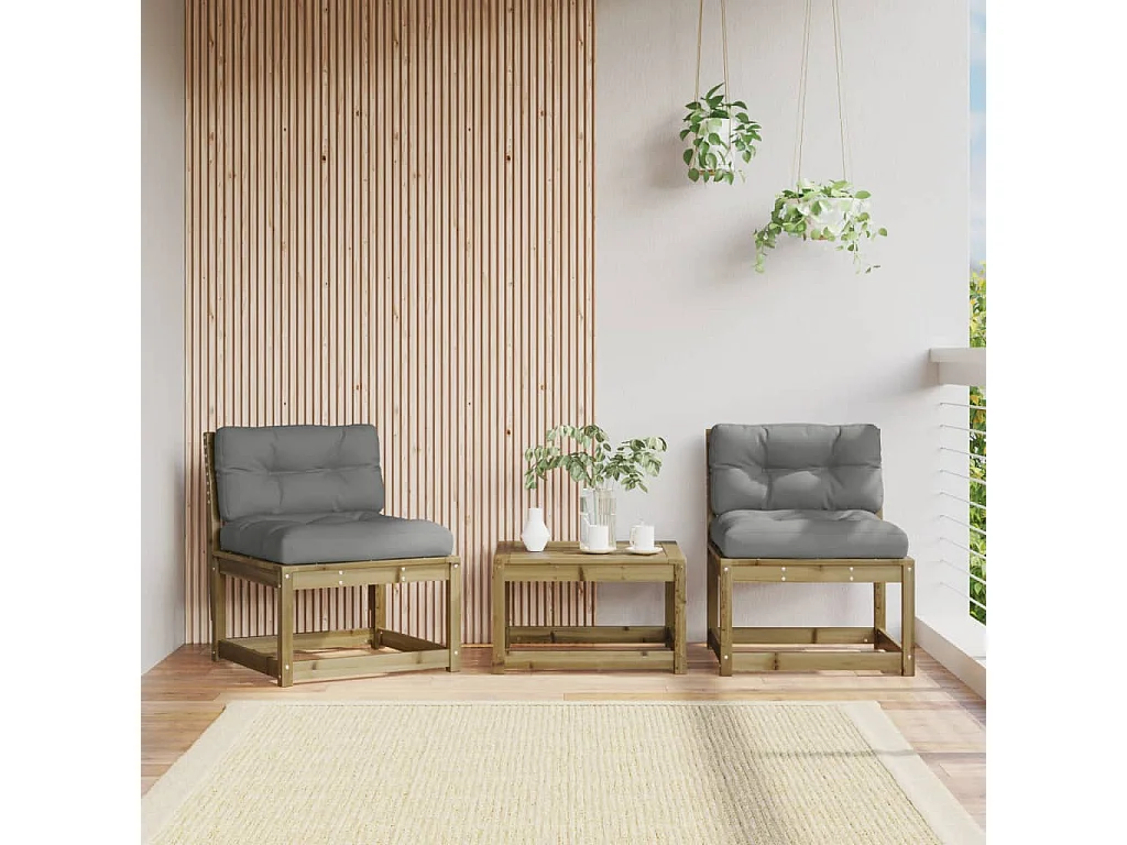 Lot de 2 Canapés de jardin avec coussinspcs bois de pin imprégné FR890770