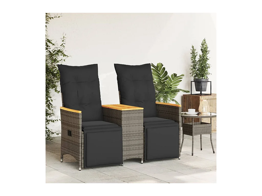 Canapé de jardin inclinable 2 places avec table gris poly rotin FR722797