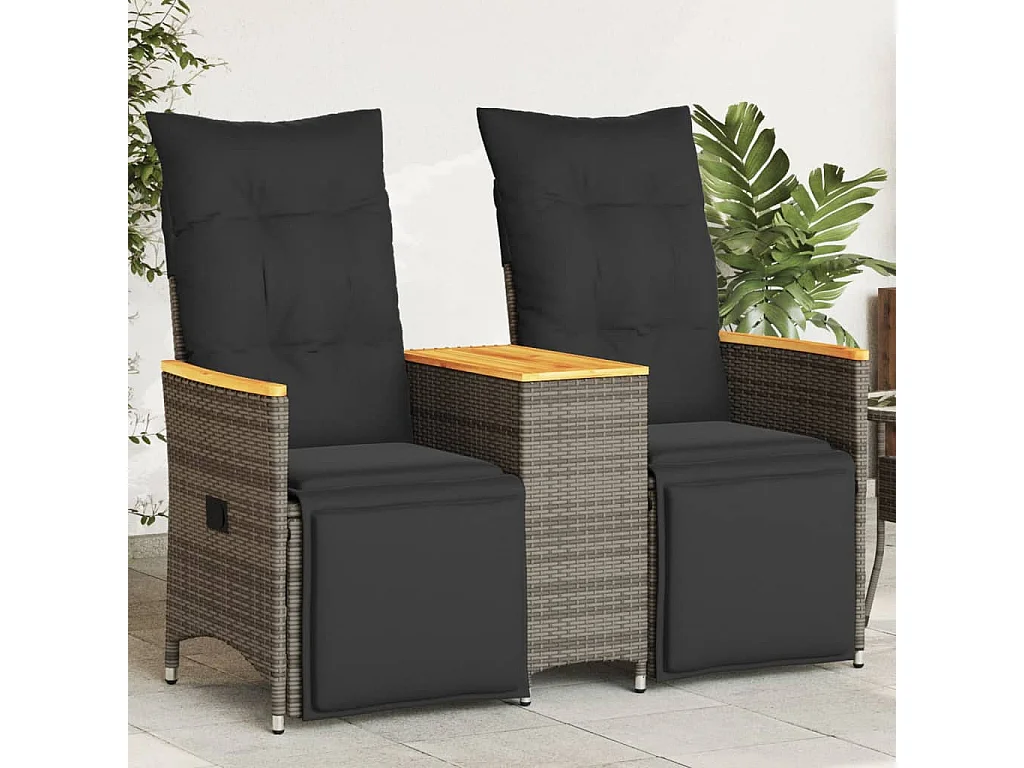 Canapé de jardin inclinable 2 places avec table gris poly rotin FR722797