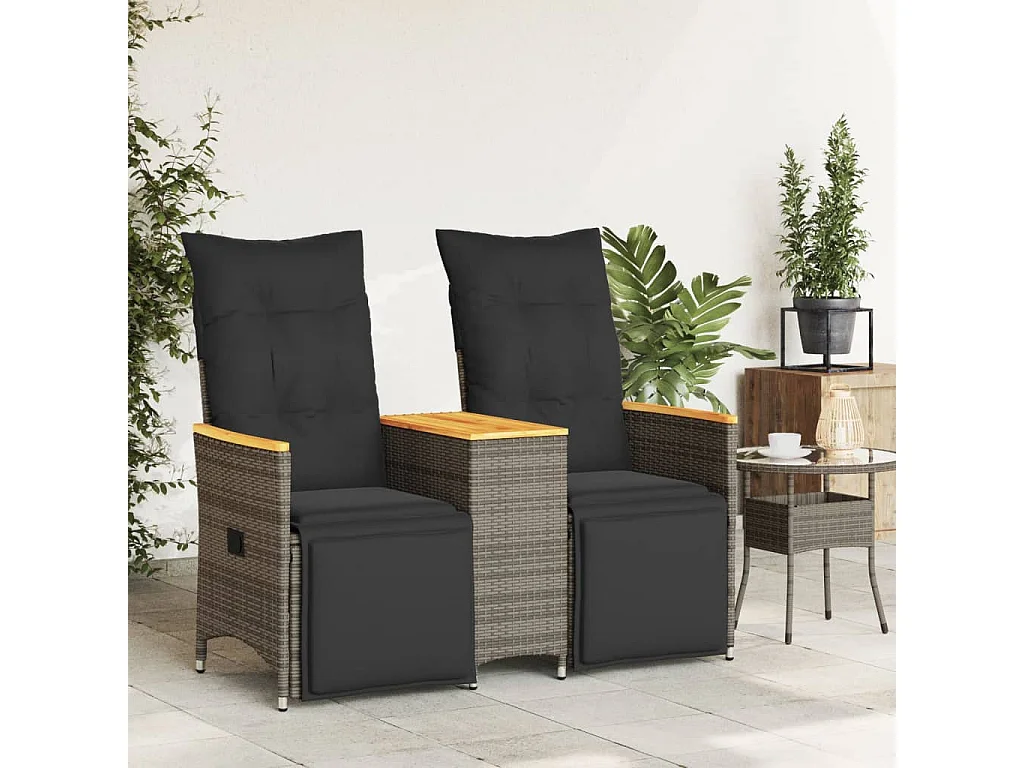 Canapé de jardin inclinable 2 places avec table gris poly rotin FR722797