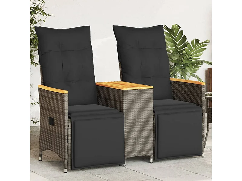 Canapé de jardin inclinable 2 places avec table gris poly rotin FR722797