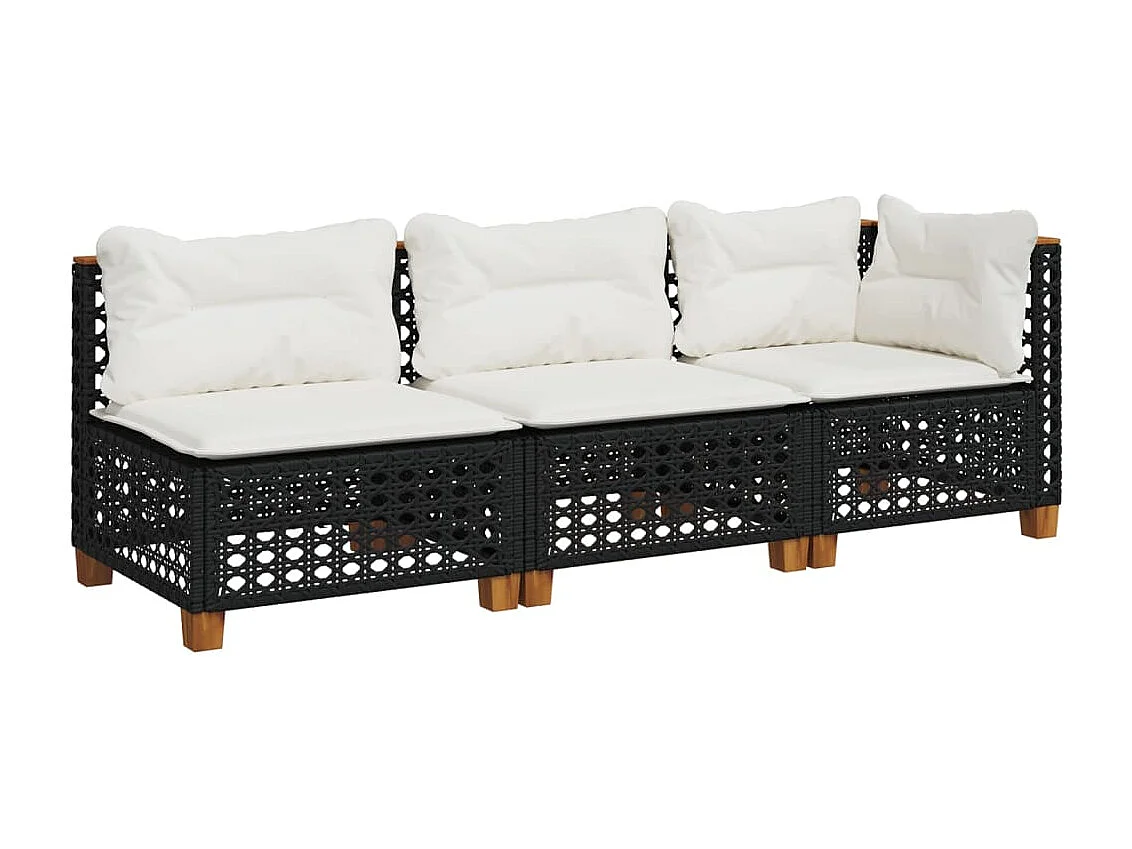 Tuinbank 3-zits met kussens poly rattan zwart BE934789