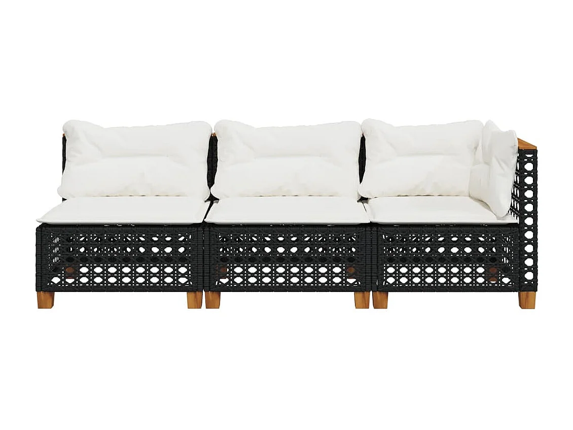 Tuinbank 3-zits met kussens poly rattan zwart BE934789