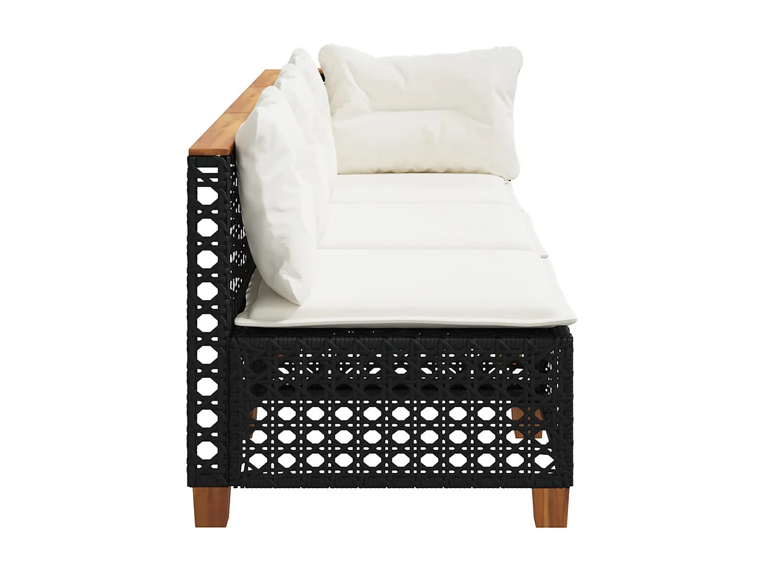 Tuinbank 3-zits met kussens poly rattan zwart BE934789