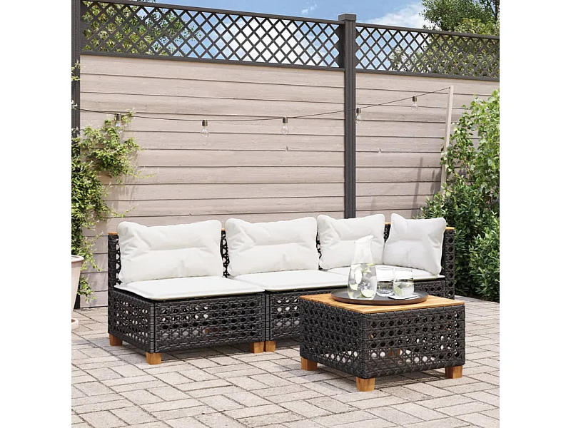 Tuinbank 3-zits met kussens poly rattan zwart BE934789