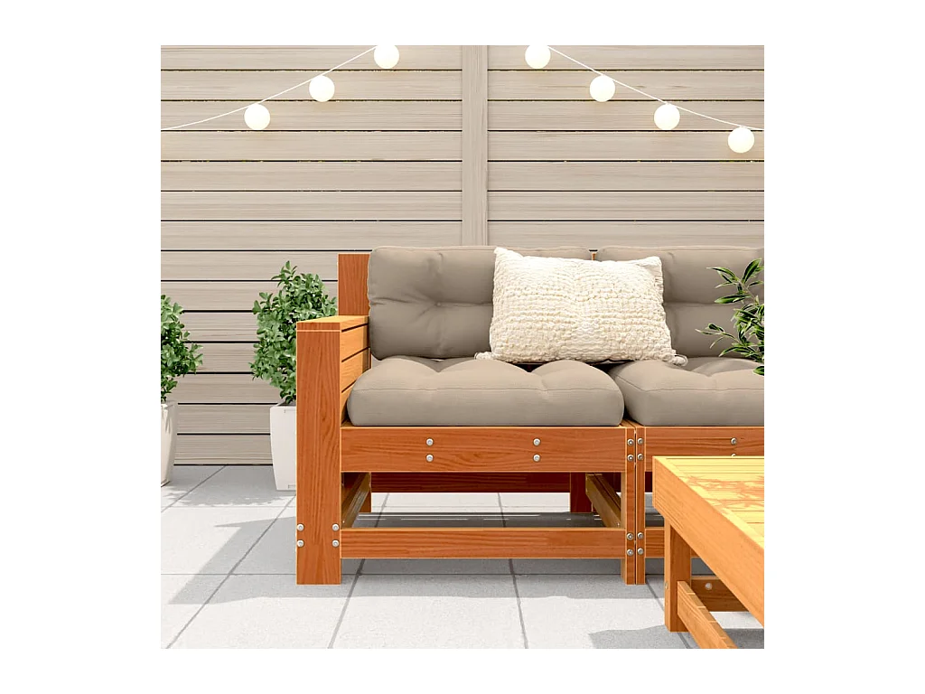 Canapé de jardin accoudoir coussins cire marron bois pin massif FR569042