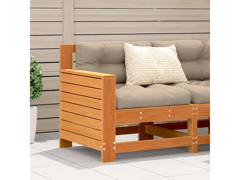Canapé de jardin accoudoir coussins cire marron bois pin massif FR569042