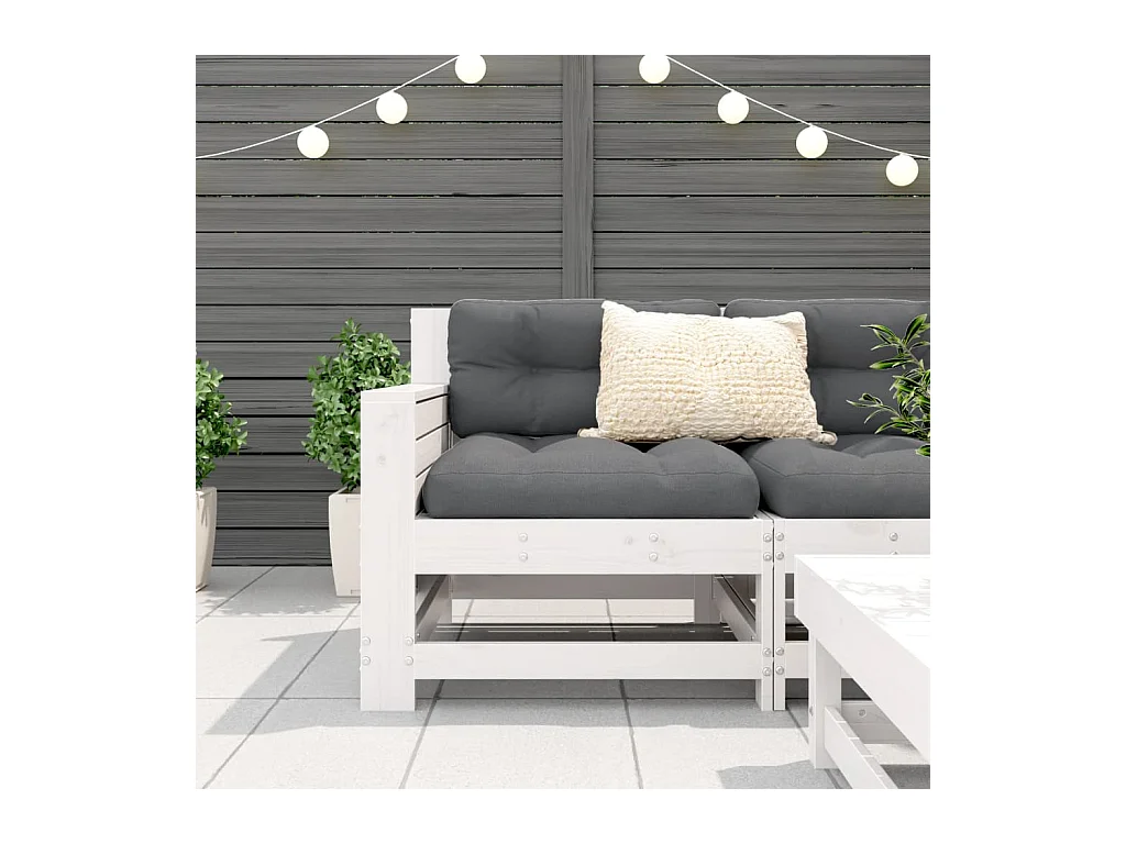 Canapé de jardin accoudoir avec coussin blanc bois massif pin FR959997